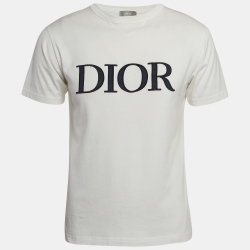 Dior Homme White  Logo Embroidered Cotton T-Shirt XS