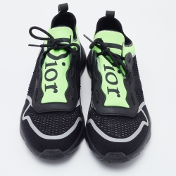 Pre Owned Dior Homme Black/Green Knit Fabric and Neoprene B21 Neo Sneakers Size 43
