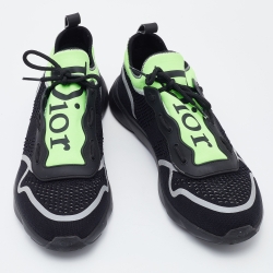 Pre Owned Dior Homme Black/Green Knit Fabric and Neoprene B21 Neo Sneakers Size 43