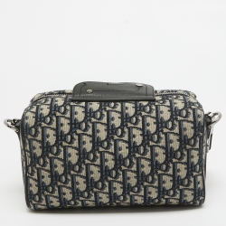 مملوكة مسبقًا Dior Black/Navy Blue Oblique Canvas and Leather Lingot 22 Bag