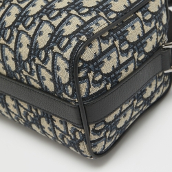 مملوكة مسبقًا Dior Black/Navy Blue Oblique Canvas and Leather Lingot 22 Bag