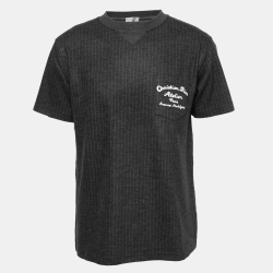 Pre Owned Dior Homme Grey Atelier Embroidered Striped Wool Crew Neck T-Shirt M