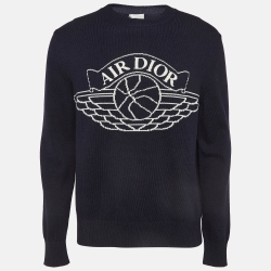 Pre Owned Dior X Jordan Navy Blue Wings Intarsia Cashmere Pullover M