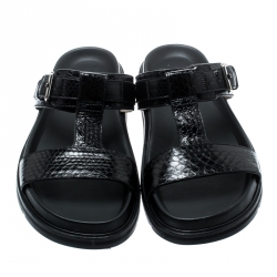 Dior Homme Black Snakeskin Flat Slides Size 43