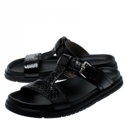 Dior Homme Black Snakeskin Flat Slides Size 43