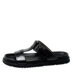 Dior Homme Black Snakeskin Flat Slides Size 42.5