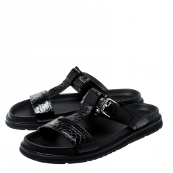 Dior Homme Black Snakeskin Flat Slides Size 42.5