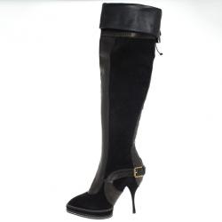 مملوكة مسبقًا Christian Dior Black Suede &amp; Leather Lace Up Intrigante Over The Knee Boots Size 38.5