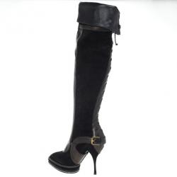 مملوكة مسبقًا Christian Dior Black Suede &amp; Leather Lace Up Intrigante Over The Knee Boots Size 38.5