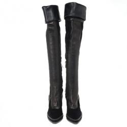 مملوكة مسبقًا Christian Dior Black Suede &amp; Leather Lace Up Intrigante Over The Knee Boots Size 38.5