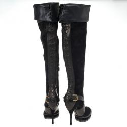 مملوكة مسبقًا Christian Dior Black Suede &amp; Leather Lace Up Intrigante Over The Knee Boots Size 38.5