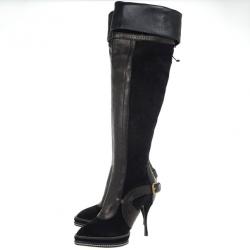 مملوكة مسبقًا Christian Dior Black Suede &amp; Leather Lace Up Intrigante Over The Knee Boots Size 38.5