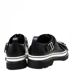Dior Homme Black Brogue Leather Cross Strap Platform Oxfords Size 41.5