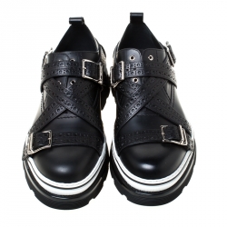 Dior Homme Black Brogue Leather Cross Strap Platform Oxfords Size 41.5