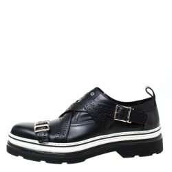 Dior Homme Black Brogue Leather Cross Strap Platform Oxfords Size 41.5