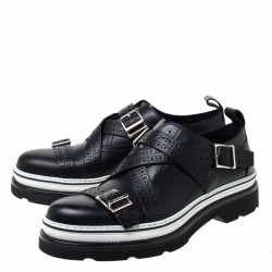 Dior Homme Black Brogue Leather Cross Strap Platform Oxfords Size 41.5