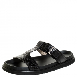 Dior Homme Black Snakeskin Flat Slides Size 43.5
