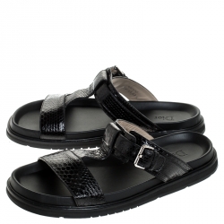 Dior Homme Black Snakeskin Flat Slides Size 43.5
