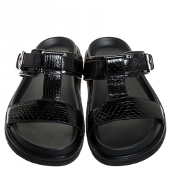 Dior Homme Black Snakeskin Flat Slides Size 43.5
