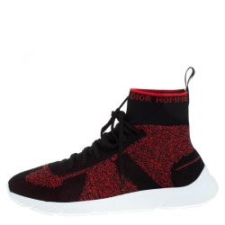 Pre Owned Dior Homme Black/Red Stretch Fabric High Top Sneakers Size 41