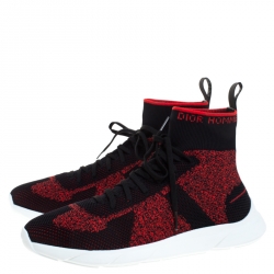 Pre Owned Dior Homme Black/Red Stretch Fabric High Top Sneakers Size 41