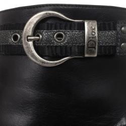 مملوكة مسبقًا Christian Dior Black Leather Buckle Ankle Boots Size 40