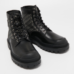 Dior Black Leather and Canvas Explorer Ankle Boots Size 41