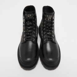 Dior Black Leather and Canvas Explorer Ankle Boots Size 41