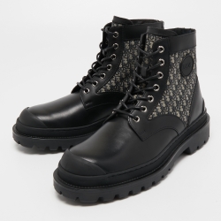 Dior Black Leather and Canvas Explorer Ankle Boots Size 41