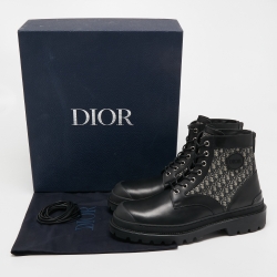 Dior Black Leather and Canvas Explorer Ankle Boots Size 41