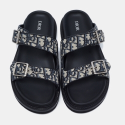 Pre Owned Dior Beige/Black Oblique Canvas Aqua Slides Size 43