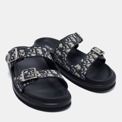 Pre Owned Dior Beige/Black Oblique Canvas Aqua Slides Size 43