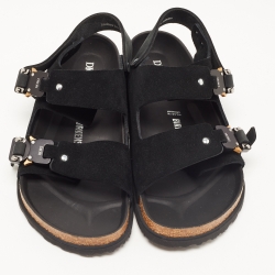 Pre Owned Dior X Birkenstock Milano Black Suede and Nubuck Buckle Slingback Sandals Size 42