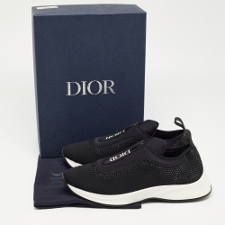 Dior Black Knit Fabric and Neoprene B25 Slip On Sneakers Size 45