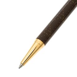 Dior Brown Lacquer Stitch Pattern Gold Tone Ballpoint Pen