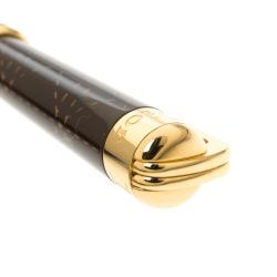 Dior Brown Lacquer Stitch Pattern Gold Tone Ballpoint Pen