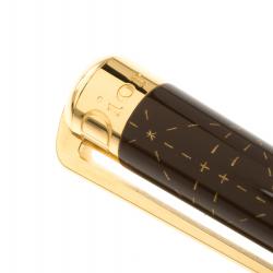 Dior Brown Lacquer Stitch Pattern Gold Tone Ballpoint Pen