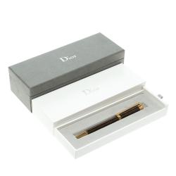 Dior Brown Lacquer Stitch Pattern Gold Tone Ballpoint Pen