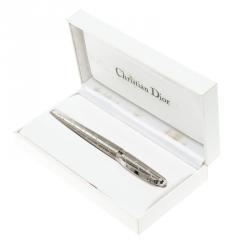 Pre Owned Christian Dior Cane-work Engraved Silver Tone Ballpoint pen