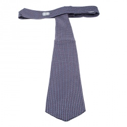Pre Owned Dior Vintage Navy Blue and Pink Leaf Printed Silk Traditional Tie