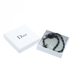 Pre Owned Dior Bee Silver & Woven Cord Adjustable Bracelet 