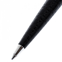 Pre Owned Dior Cannage Textured Black Lacquer Silver Tone Ballpoint Pen