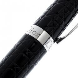 Pre Owned Dior Cannage Textured Black Lacquer Silver Tone Ballpoint Pen