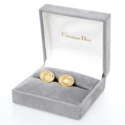 Christian Dior Logo Gold Plated Round Cufflinks