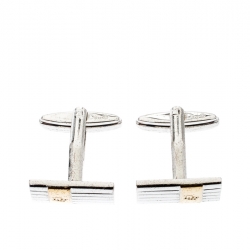 Pre Owned Dior Logo Stripe Two Tone Metal Tie Pin Cufflink Set