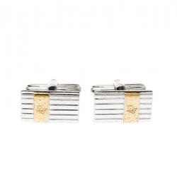 Pre Owned Dior Logo Stripe Two Tone Metal Tie Pin Cufflink Set