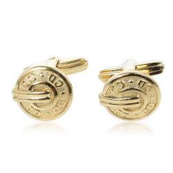 Christian Dior Logo Gold Plated Round Cufflinks