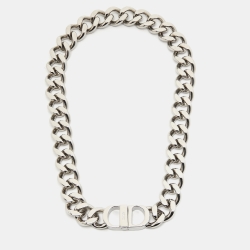 Pre Owned Dior CD Icon Chain Link Silver Tone Necklace