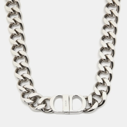 Pre Owned Dior CD Icon Chain Link Silver Tone Necklace