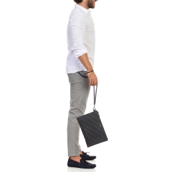 Dior Black Oblique Canvas and Leather Zip Slim Pouch